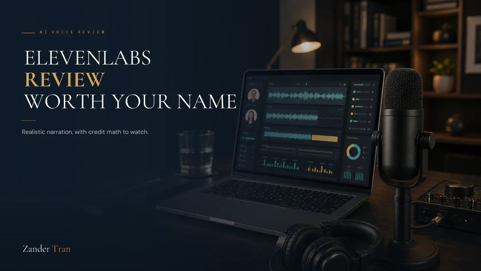 Review graphic for ElevenLabs AI voice generation showing pricing tiers and a rating summary