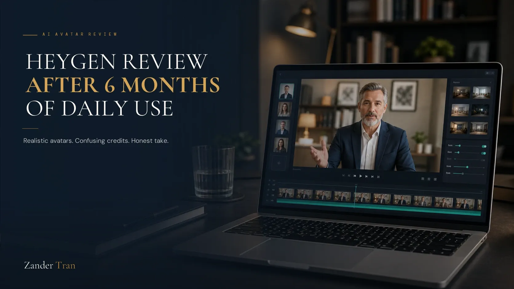 HeyGen review verdict graphic summarizing a 6-month usage rating for the AI avatar video tool