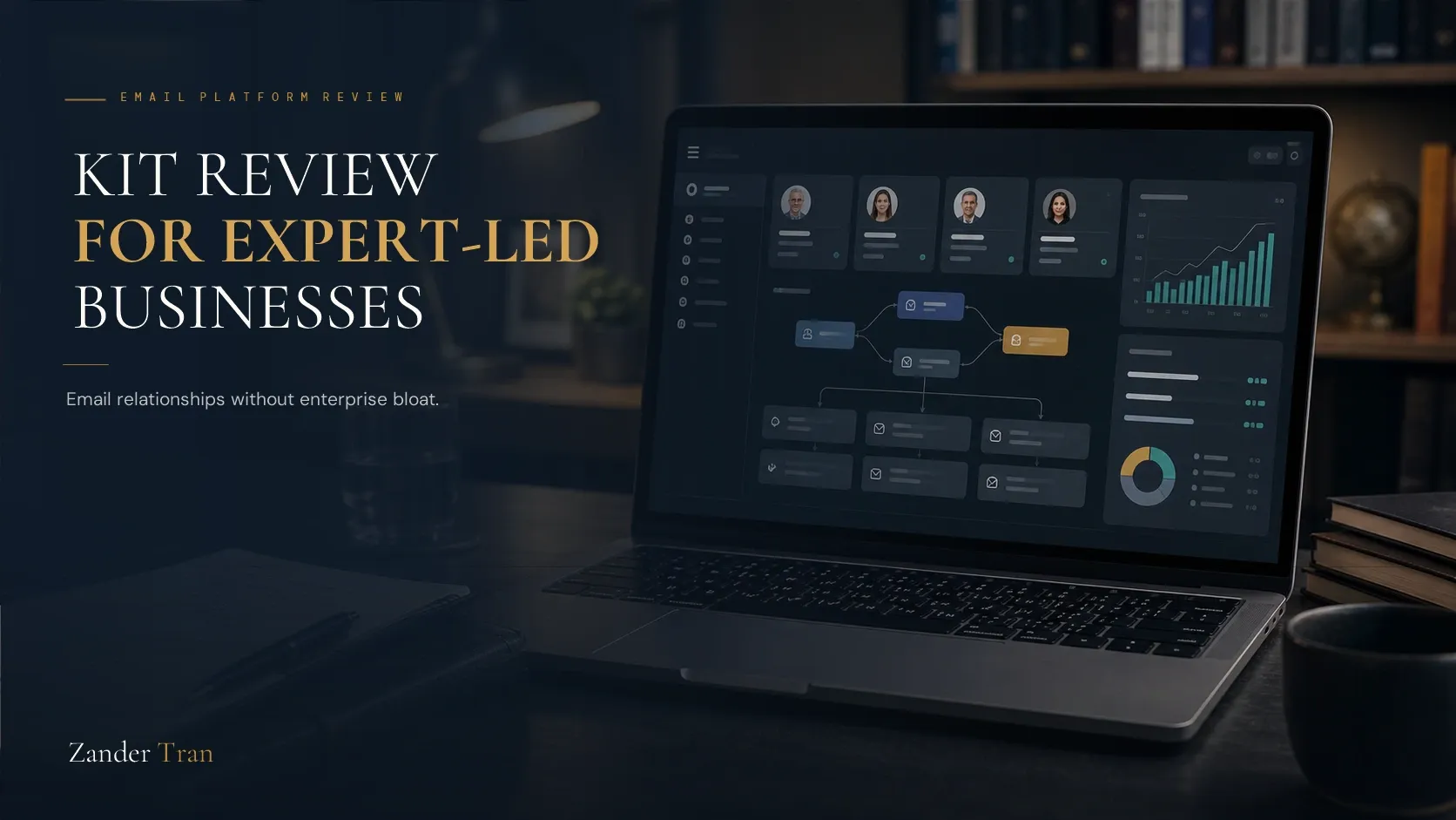 Kit (ConvertKit) review verdict graphic summarizing a rating for the email platform aimed at expert-led businesses